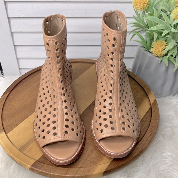 LOEFFLER RANDALL Lone Leather Open Toe Boot Bootie Neutral Back Zip Bohemian 7.5 - Picture 3 of 13